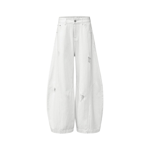 复古破洞廓形弯刀牛仔裤男女夏季新款廓形宽松阔腿裤YD9007-P75图片