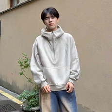 抖音得物二开美式重磅宽松结构拉链设计防风高领连帽卫衣外套W76，男装卫衣，电商A486