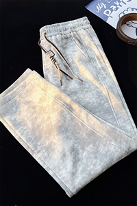 春季裤子男款潮牌休闲百搭直筒阔腿裤加长扎染弯刀卫裤KZ025P45图片