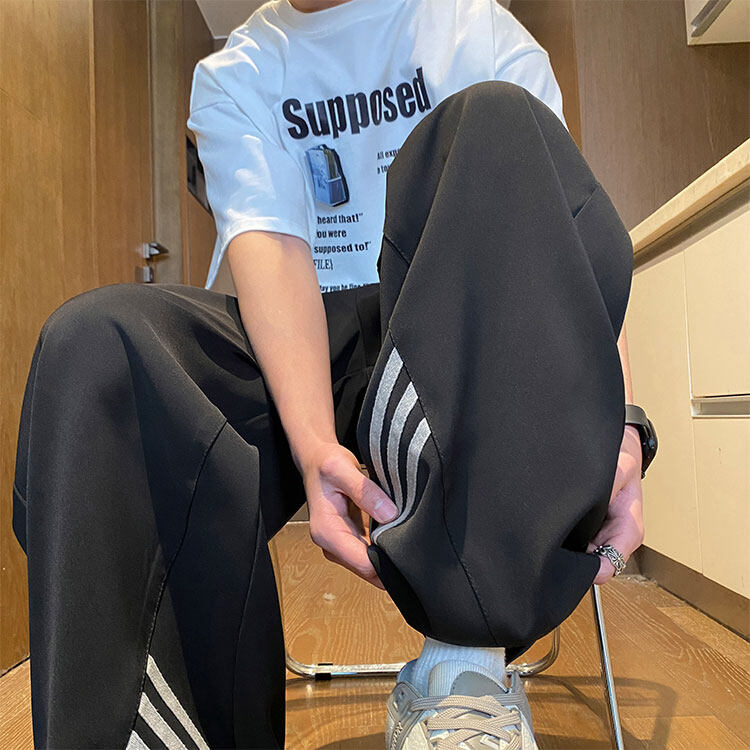 抖音品质春季新款条纹垂坠宽松休闲西裤B315-K25617-特P40控78,男装休闲裤,电商B315