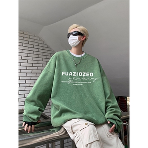得物抖音高品质二开 360克重磅做旧炒雪花纯色圆领水洗卫衣 1507图片