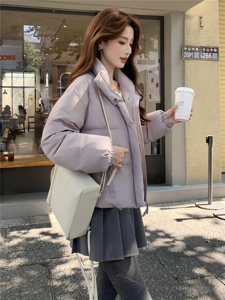 现货新款独特超好看短款羽绒服女款冬季立领面包服小个子羽绒外套,女装羽绒服,韩然一族