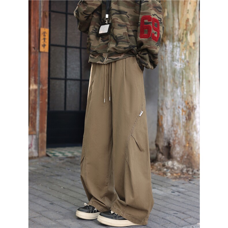 2025秋季新款美式弯刀褶皱宽松阔腿休闲裤B315-K25724-特p48控88，男装休闲裤，电商B315