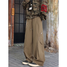 2025秋季新款美式弯刀褶皱宽松阔腿休闲裤B315-K25724-特p48控88，男装休闲裤，电商B315