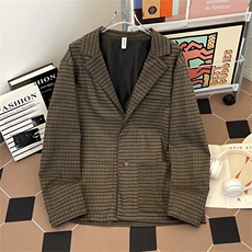 日系复古格纹西服男女生宽松小众设计小西装春休闲外套X018-P60，男装西服，星座308B-1