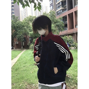 抖音得物高品质美式高街重磅结构织带拼接撞色立领卫衣外套CM41