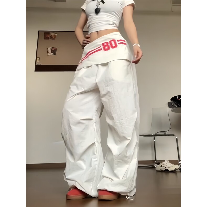 2025美式复古设计感蕾丝拼接休闲裤女宽松小众设计感阔腿长裤,女装休闲裤,星座1210-1