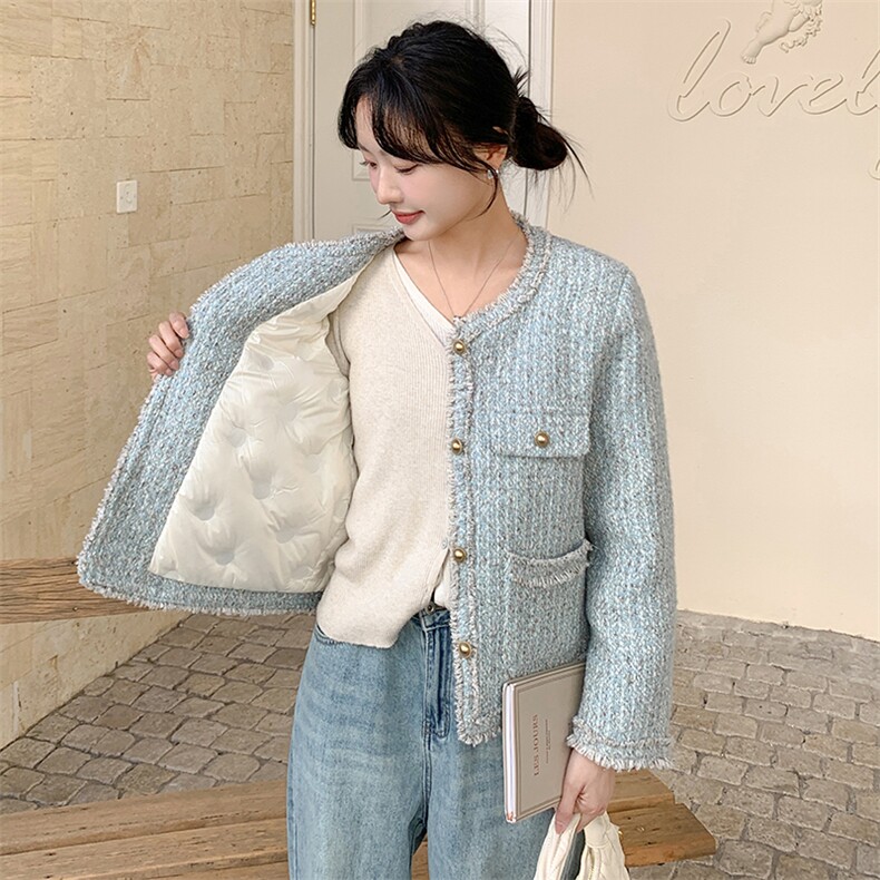 【新款】高级水蓝色小香风羽绒服加厚外套99089款P205K328,女装羽绒服,2C316