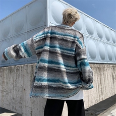 撞色新款慵懒风复古毛衣外套男女设计感开衫秋冬针织衫M9155-P58，男装针织衫/毛衣，星座1008-1