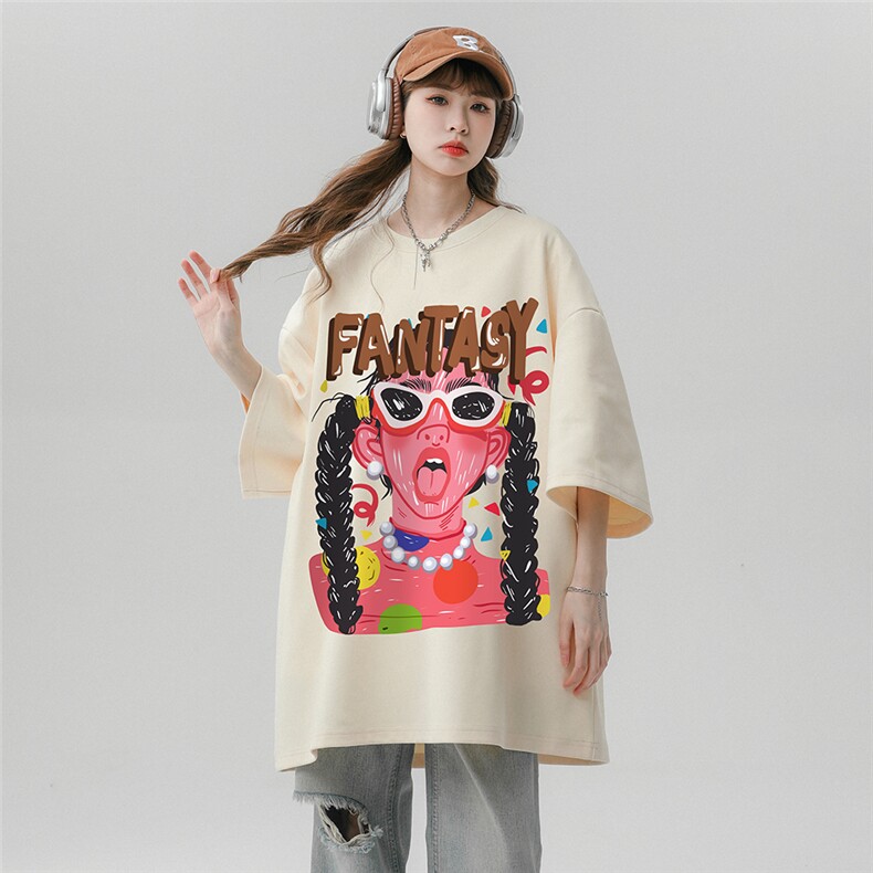 中性风23新款夏季卡通印花时尚百搭宽松圆领短袖T恤T6092P25控38,男装T恤,电商A268