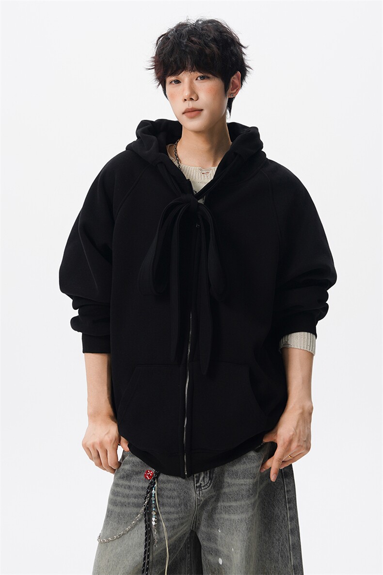 8XL-M朝牌情侣美式绑带设计连帽卫衣宽松开衫外套男女WY35P58,女装短外套,电商D206-1