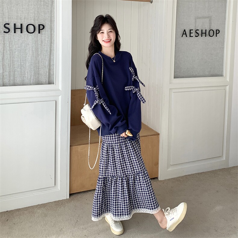 减龄格子拼接卫衣半身裙套装女2025春秋季新款韩版显瘦穿搭两件套,女装套装/套裙,浙宝276（原081）