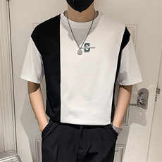 黑色2023精神小伙修身男士圆领短袖T恤打底衫潮6661-P48控68，男装T恤，电商A108