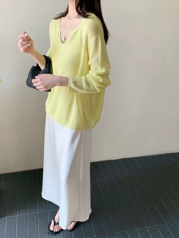 高级感镂空针织衫女2025新款春夏罩衫薄款防晒衣纯色百搭t恤上衣,女装防晒衣,悦玛羊绒