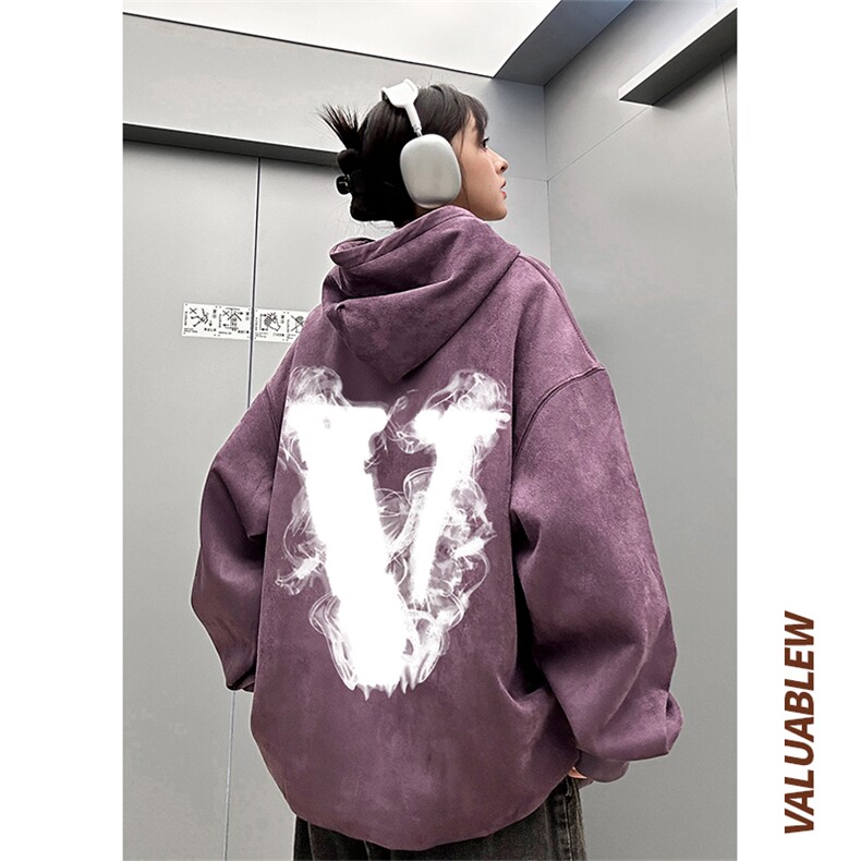 ！麂皮绒连帽卫衣 直播品质重磅400克烟雾v印花JL132-P45控78图片