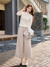 韩系高级感马甲+打底衫+休闲阔腿裤套装女2026春装新款三件套套裤，女装套装/套裙，冬木谷雨