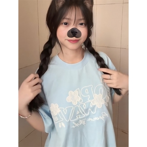 H0907-P35推荐#原版蕾丝+刺绣休闲宽松短袖T恤图片