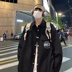 港风24春季新款面包格印花宽松翻领衬情侣衫外套S91P45控68，男装衬衫，电商A247
