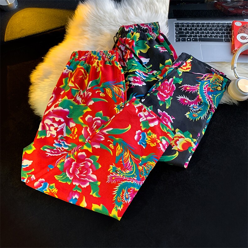 XK01春新东北大花风休闲小西裤九分民族风牡丹花修身潮西裤，男装休闲裤，星座115A(原星座507）