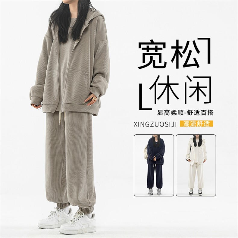 休闲套装美式潮牌三件套秋装重磅380克条绒套装-SJT870特批167图片
