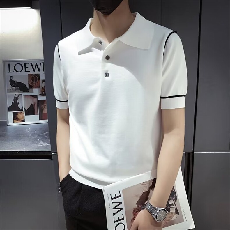 冰丝针织短袖男夏季翻领T恤新款男士夏装上衣POLO衫M870,男装T恤,星座1116A-2（原606A-1）