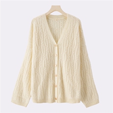 2025年秋季时尚百搭通勤简约休闲V领珠片扭花开衫，女装羊毛衫，绒崒