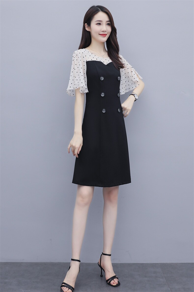 短袖中长款拼接连衣裙圆领淑女2021年夏季,女装连衣裙,岚衣(原川流布茜）
