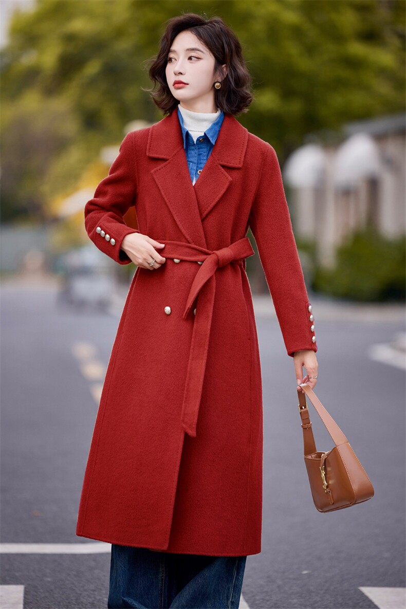 双面羊毛大衣女2025年秋冬新款气质百搭中长款显瘦羊毛外套,女装双面呢大衣,小荷流