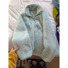 高品纯色厚实拉链茄克长绒保暖显瘦立领摇粒绒外套男女A1194-P40，男装棉衣，星座1505