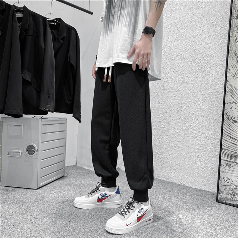 华夫格运动裤男潮牌港风宽松休闲百搭情侣束脚卫裤K0418-P33,男装休闲裤,星座308B-1
