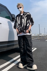 扎染水墨花衬衫男夏季薄款轻熟风痞帅高级感成熟稳重男装短袖衬衣，男装衬衫，星座505-2（原电商A260-1)