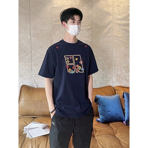 万针全刺绣工艺 高品质260克双纱纯棉美式高街短袖T恤 特P33图片