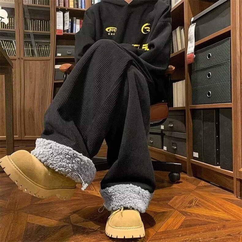 长裤青少年宽松型直筒水洗加绒加厚保暖棉裤垂感灯芯绒裤男秋冬季,男装休闲裤,星座506A