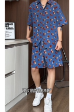 1短袖衬衫男+短裤男套装男100%聚酯纤维M-5XL大码TZ78702P50控98，男装休闲套装，星座226-2