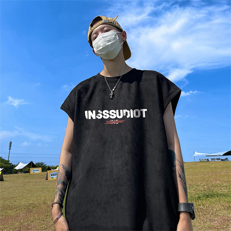 量大优供视频得物直播品230克夏季麂皮绒背心无袖T恤BJ259,男装背心/马甲,电商A486