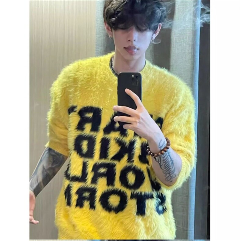 【有货】D8848-P58美式水貂毛慵懒风毛衣情侣宽松潮牌针织上衣男，男装针织衫/毛衣，星座603-2