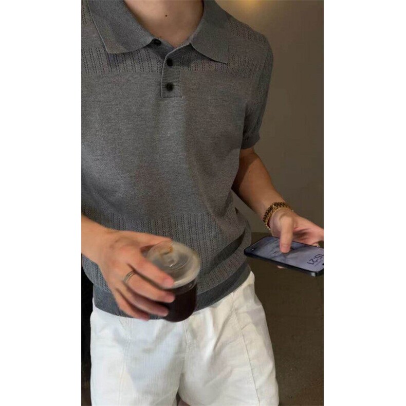 网图！老钱风POLO衫镂空T恤夏季高质量男款-EX50906-特批45,男装T恤,电商A061