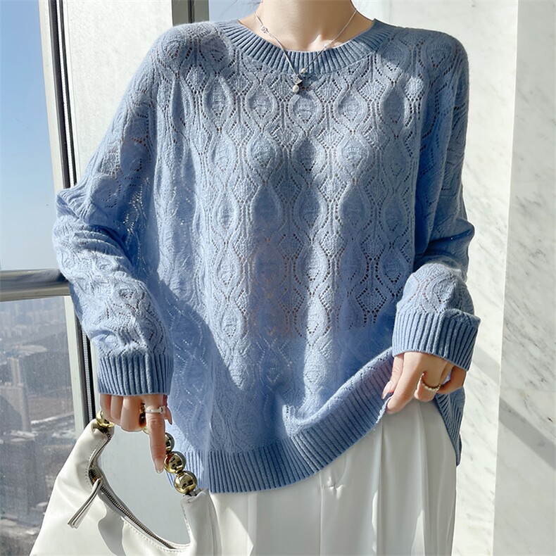 2024秋季新款镂空半高领长袖短款羊绒衫，女装羊绒衫，戎美山