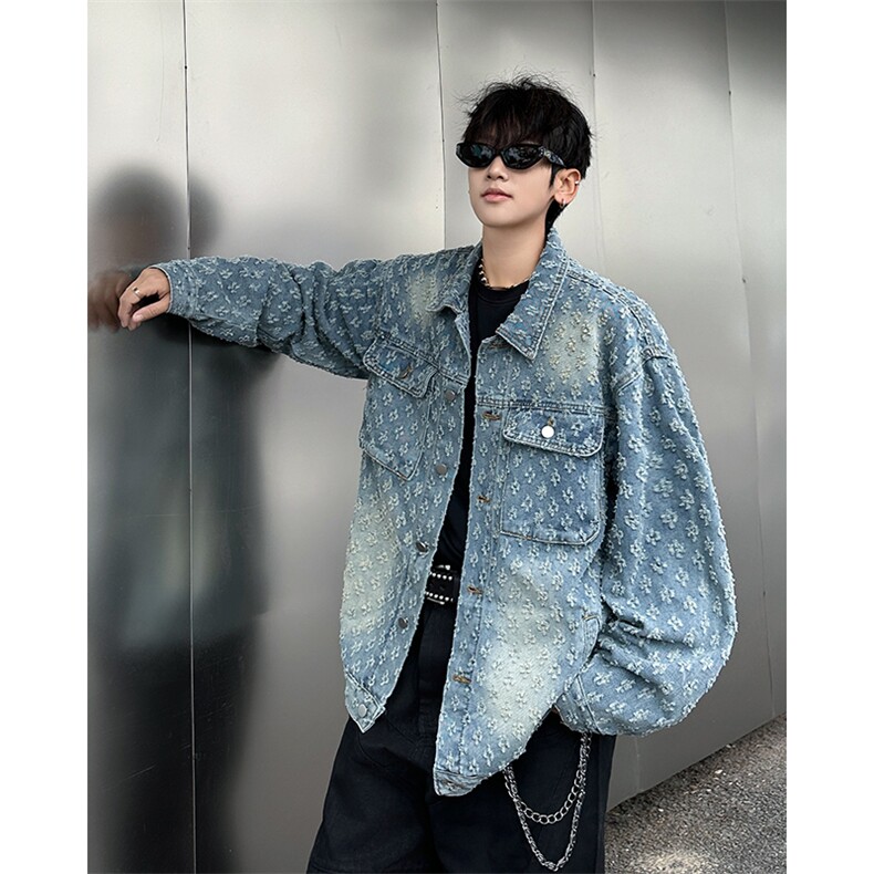 春秋款潮流水洗牛仔外套宽松休闲设计感夹克上衣,男装夹克,星座410-7