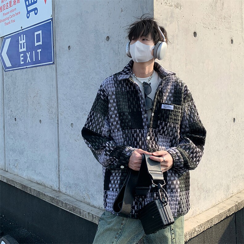 视频图-小香风外套男时尚潮流拼色编织格子上衣8893-P70,女装短外套,电商B380（原B361）