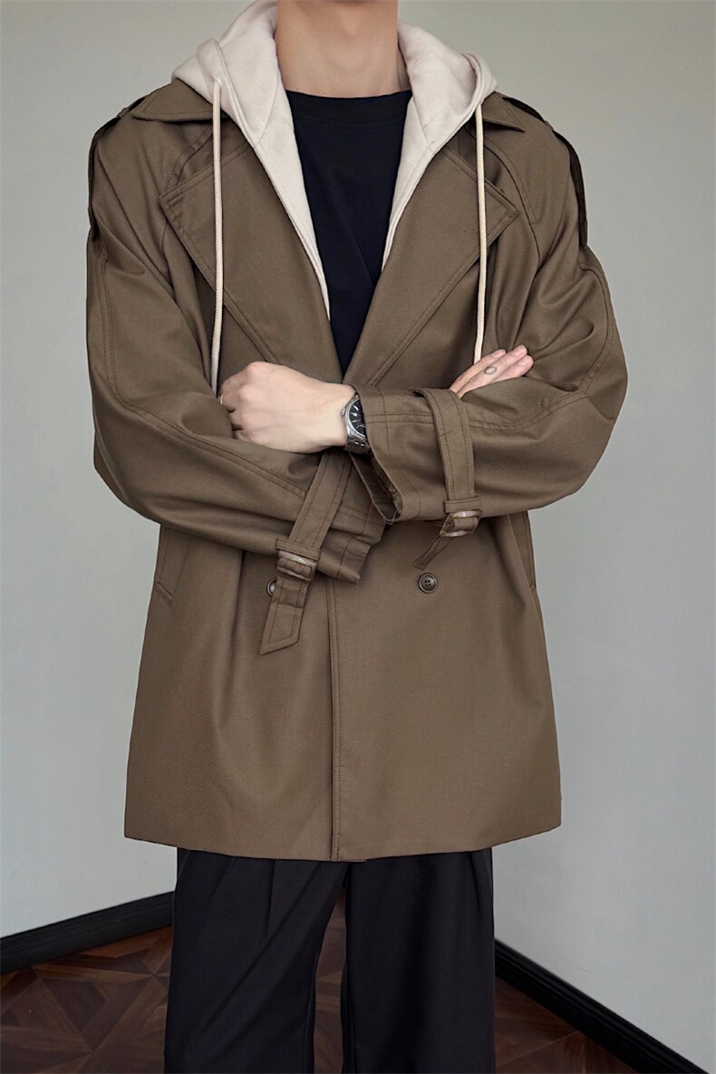 可脱卸帽风衣外套男2025秋季新款中长款大衣XZ514-2-FY2611-P118,男装风衣,星座514-2(原B239)