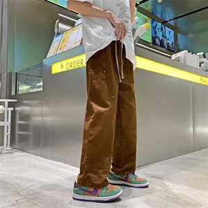 男秋季新款港风休闲裤美式潮牌vibe棕色裤子男纯棉K7092P38图片