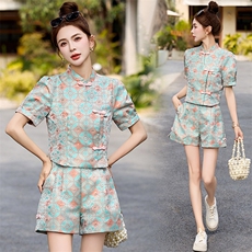 新中式国风套装女2025夏季新款小个子超火独特漂亮减龄短裤一整套，女装套装/套裙，韩宇舍