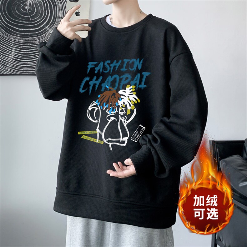华夫格卫衣！2023秋冬新款男士潮流圆领百搭长袖HWY15P30加绒P40图片