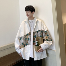 港风长袖衬衣男情侣大码M-5XL中性风刺绣潮长袖衬衫男CS9743P50，男装衬衫，星座227-7