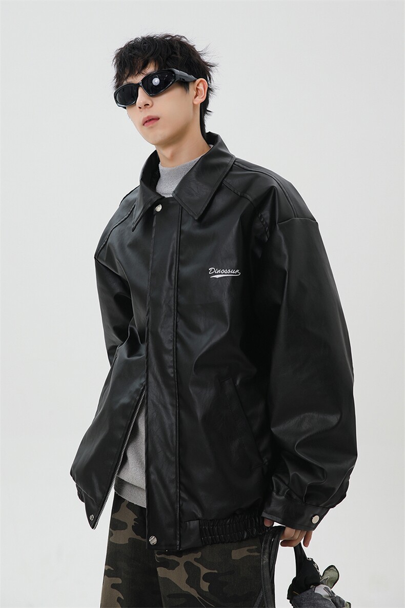春季新款港风美式刺绣痞帅翻领皮衣夹克男XZ213-JK6000-P70控98,男装夹克,星座213
