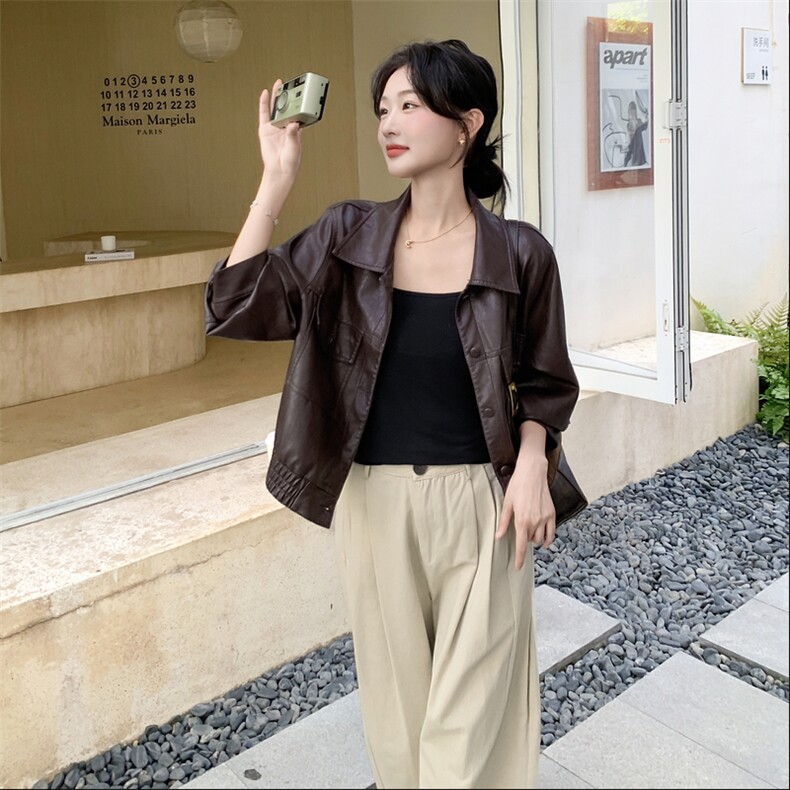 有货棕红色皮衣短外套5214P155K228,女装短外套,2C176