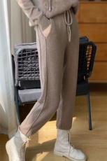 休闲羊绒针织长裤女高腰束脚运动小脚裤秋冬新宽松显瘦百搭哈伦裤，女装休闲裤，大美人包芯纱店