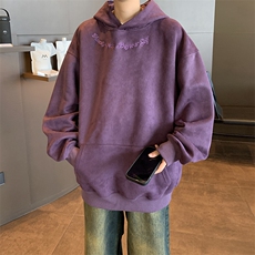 港风大码美式潮牌麂皮绒套头连帽卫衣男XZ213-JKPR204-P45控68，男装卫衣，星座213