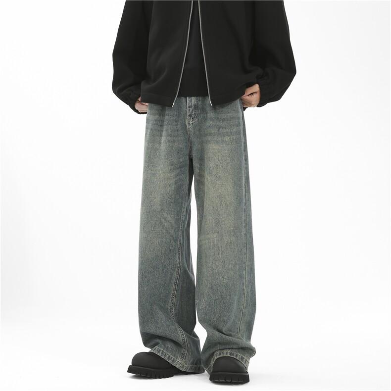 秋季新款复古做旧水洗宽松牛仔裤男直筒潮牌780-P60_控78，男装牛仔裤，星座1102-1